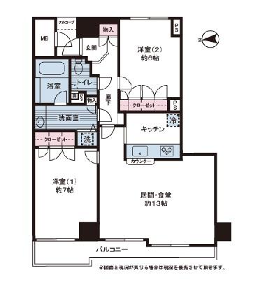 Floor plan. 2LDK, Price 44,800,000 yen, Occupied area 64.94 sq m , We are missing view from the balcony area 8.1 sq m west side of the balcony