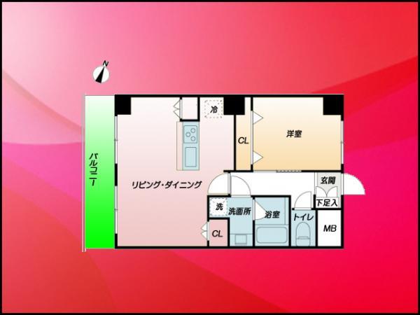 Floor plan. 1LDK, Price 22,800,000 yen, Occupied area 41.87 sq m , Balcony area 5.99 sq m Floor