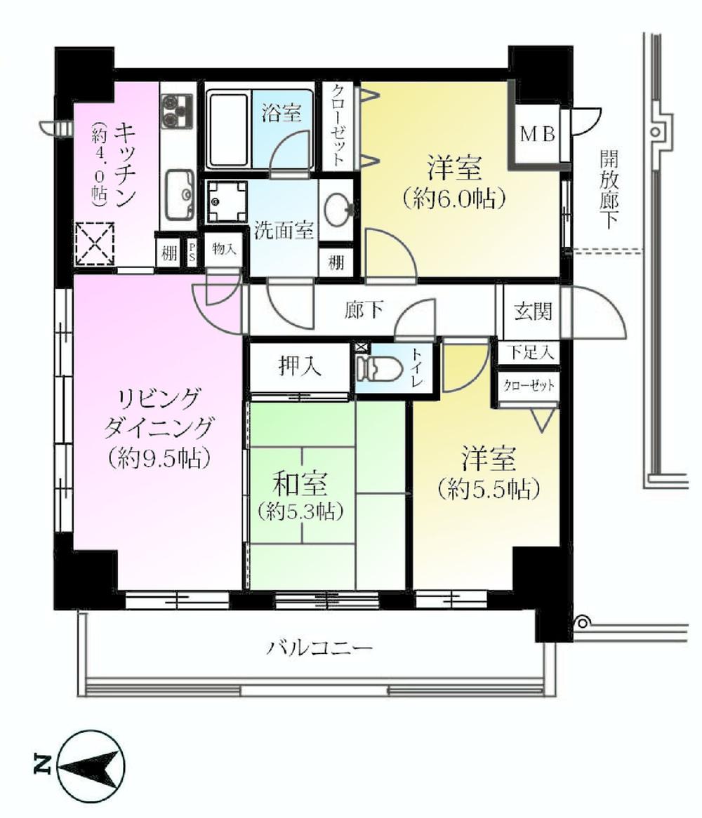 Floor plan. 3LDK, Price 38,800,000 yen, Occupied area 66.72 sq m , Balcony area 11.1 sq m