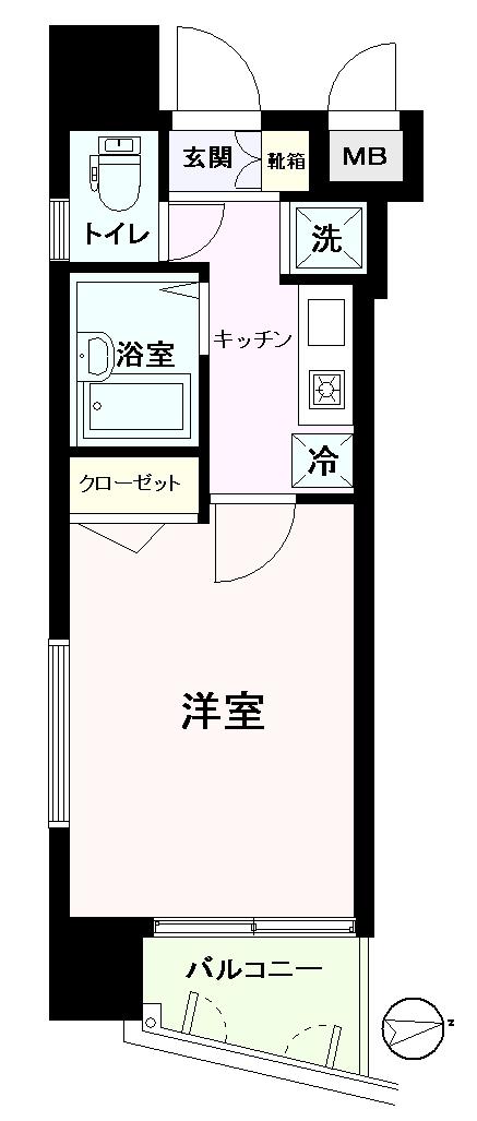 Floor plan. 1K, Price 13.8 million yen, Occupied area 18.63 sq m , Balcony area 2.4 sq m