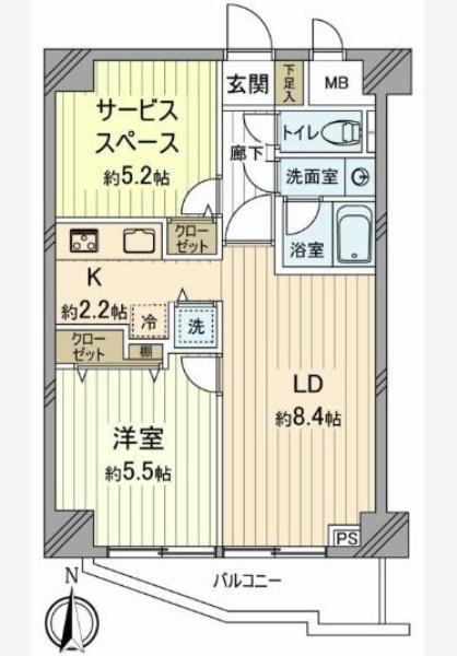 Floor plan. 2LDK, Price 33,800,000 yen, Footprint 51.3 sq m , Balcony area 5.07 sq m 2LDK type (51.30 sq m)