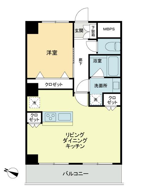 Floor plan. 1LDK, Price 22,800,000 yen, Occupied area 41.87 sq m , Balcony area 5.99 sq m