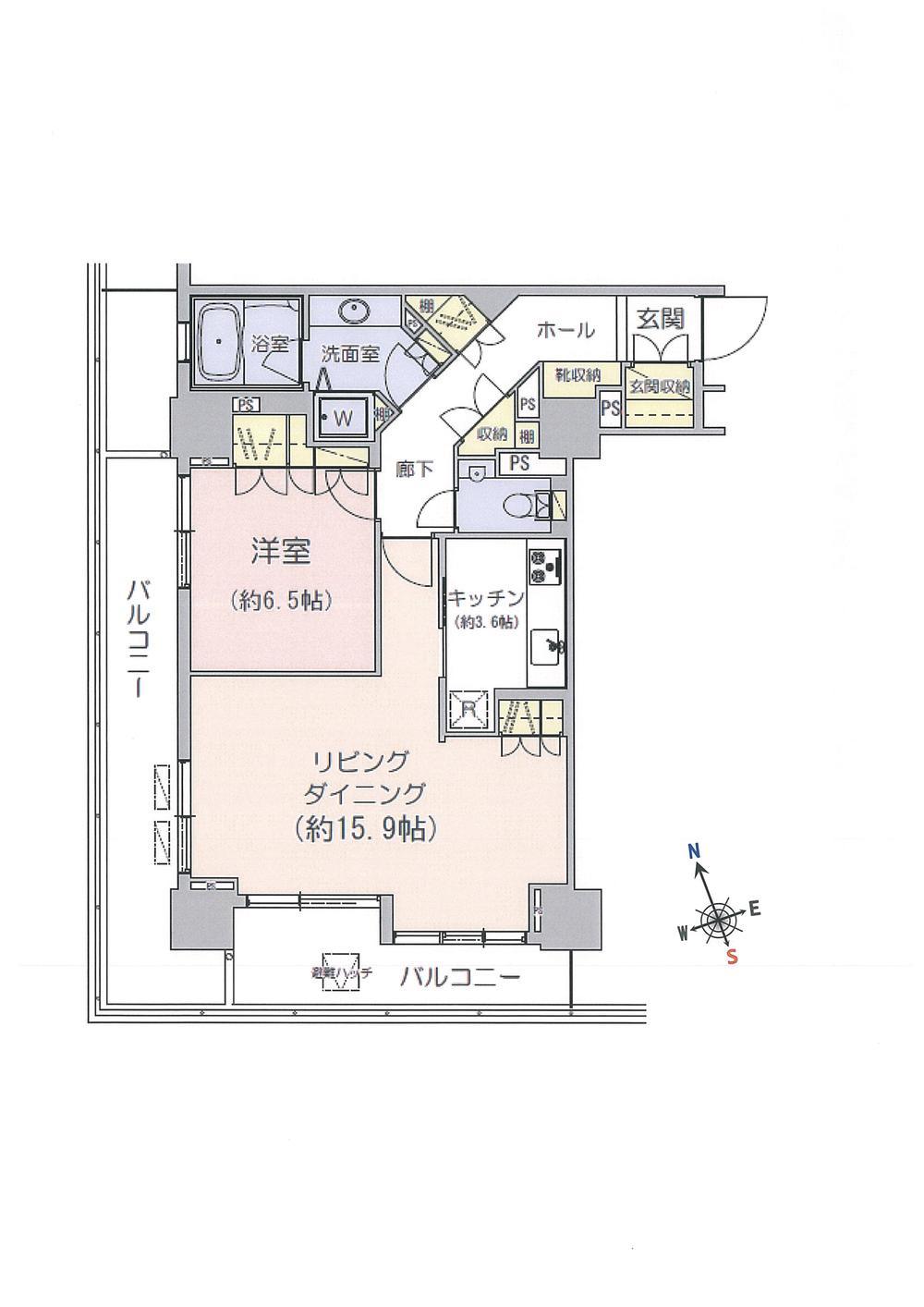Floor plan. 1LDK, Price 59,800,000 yen, Occupied area 69.03 sq m , Balcony area 26.23 sq m