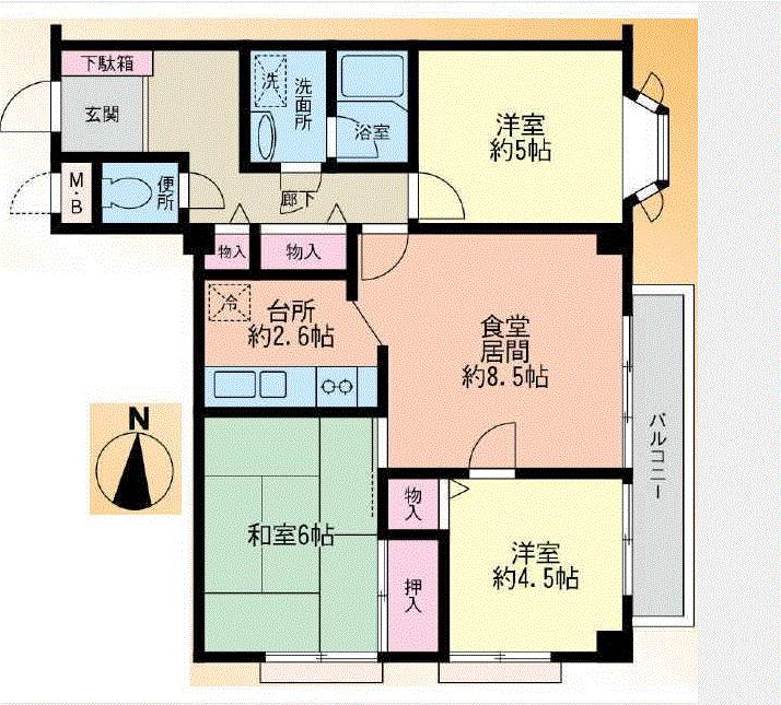 Floor plan. 3LDK, Price 26.5 million yen, Occupied area 65.09 sq m , Balcony area 5.48 sq m