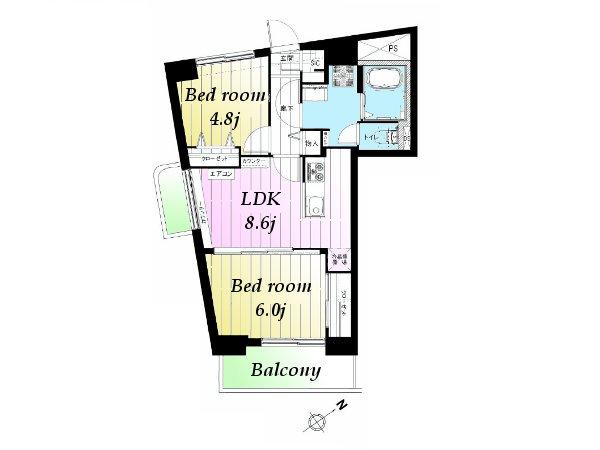 Floor plan. 2LDK, Price 29,900,000 yen, Footprint 46 sq m , Balcony area 6.33 sq m