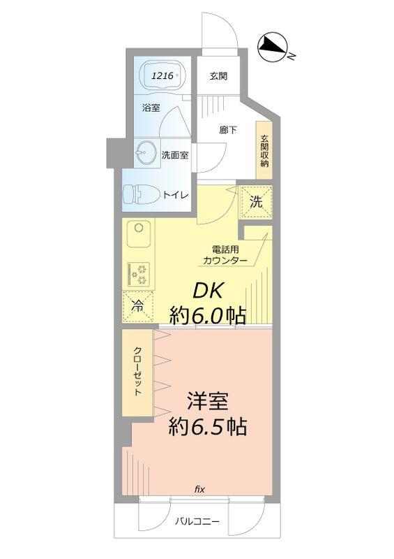 Floor plan. 1DK, Price 16,980,000 yen, Occupied area 31.02 sq m , Balcony area 3.5 sq m