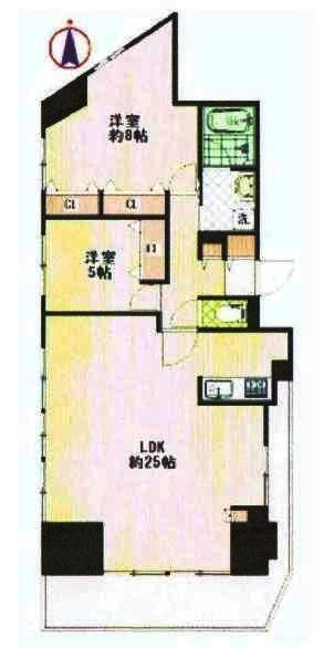 Floor plan. 2LDK, Price 59,800,000 yen, Occupied area 90.68 sq m , Balcony area 16.35 sq m