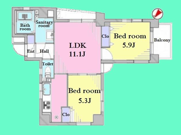 Floor plan. 2LDK, Price 41,800,000 yen, Occupied area 50.03 sq m , Balcony area 3.62 sq m
