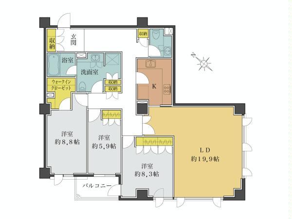 Floor plan. 3LDK, Price 91,200,000 yen, Footprint 136.97 sq m , Balcony area 3.75 sq m