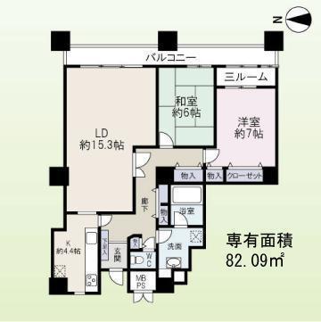 Floor plan. 2LDK, Price 43,800,000 yen, Occupied area 82.09 sq m