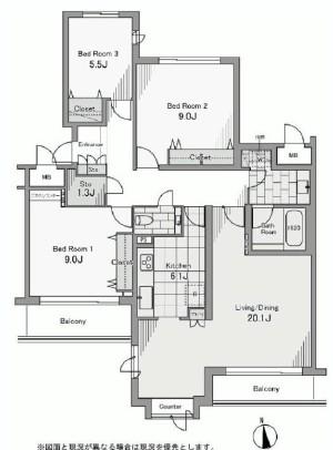 Floor plan. 3LDK, Price 74,900,000 yen, Footprint 116.05 sq m , Balcony area 11.22 sq m
