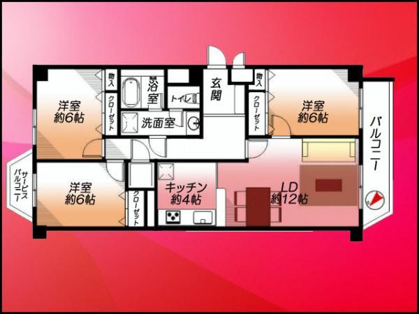 Floor plan. 3LDK, Price 38,800,000 yen, Occupied area 79.38 sq m , Balcony area 6.54 sq m