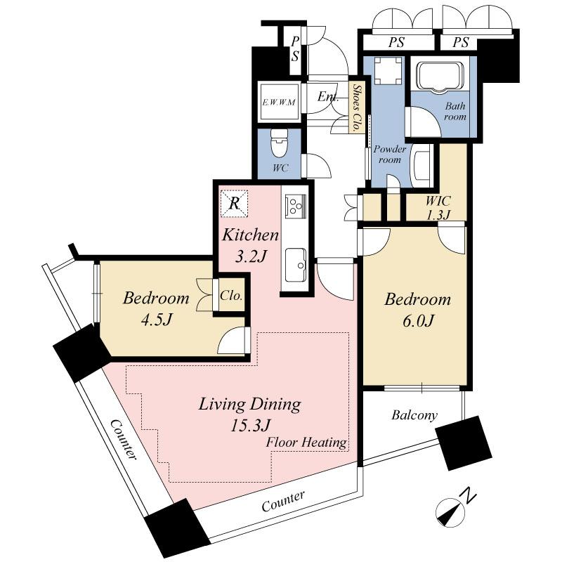 Floor plan. 2LDK, Price 57,800,000 yen, Occupied area 66.72 sq m , Balcony area 3.69 sq m