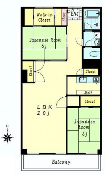 Floor plan. 2LDK, Price 32,800,000 yen, Occupied area 69.36 sq m