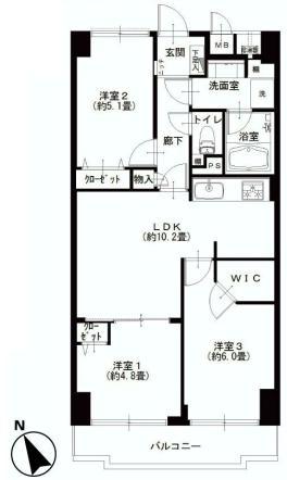 Floor plan. 3LDK, Price 36,900,000 yen, Occupied area 59.92 sq m , Balcony area 6.27 sq m
