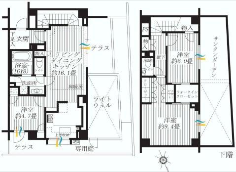 Floor plan. 3LDK, Price 64,800,000 yen, Occupied area 97.66 sq m , Balcony area 13.86 sq m