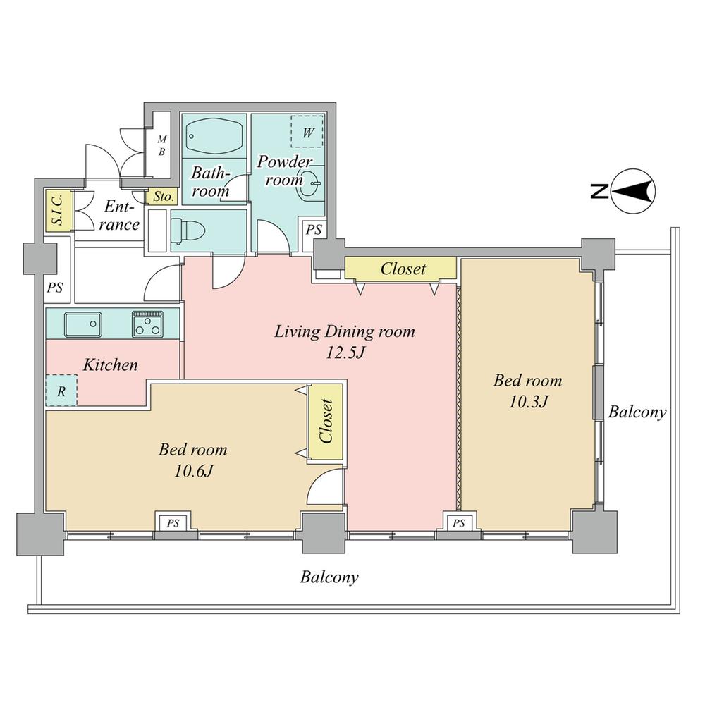 Floor plan. 2LDK, Price 59,800,000 yen, Occupied area 80.85 sq m , Balcony area 20.6 sq m