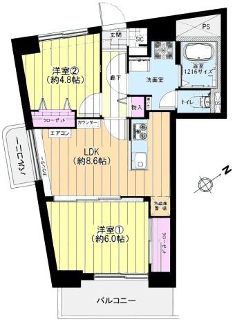 Floor plan. 2LDK, Price 29,900,000 yen, Footprint 46 sq m