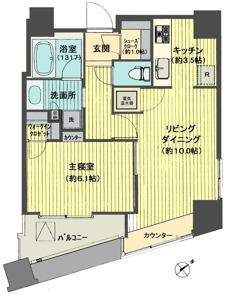 Floor plan. 1LDK, Price 42,800,000 yen, Occupied area 48.54 sq m , Balcony area 8.7 sq m