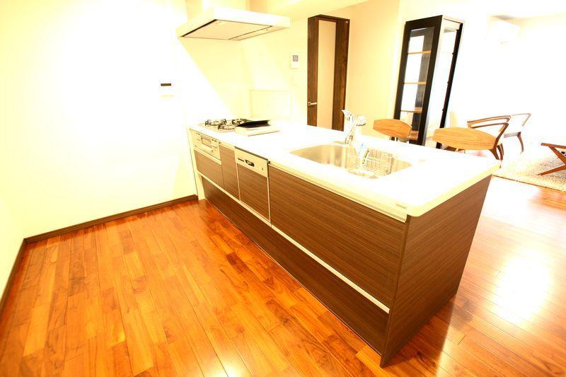 Kitchen. Gas stove with a grill is a three-necked
