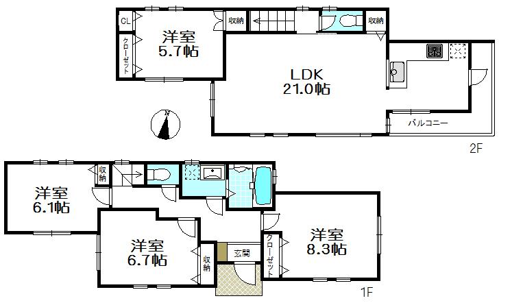Floor plan. 79,800,000 yen, 4LDK, Land area 142.31 sq m , Building area 104.35 sq m