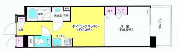 Floor plan. 1DK, Price 23.8 million yen, Occupied area 34.22 sq m , Balcony area 4.95 sq m