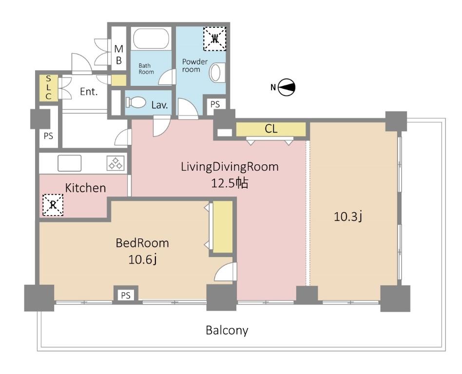 Floor plan. 2LDK, Price 59,800,000 yen, Occupied area 80.73 sq m , Balcony area 20.6 sq m