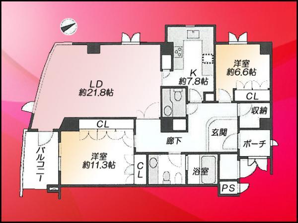 Floor plan. 2LDK, Price 75,800,000 yen, Footprint 116.06 sq m , Balcony area 8.27 sq m