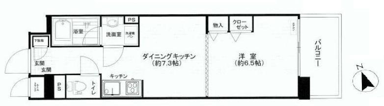 Floor plan. 1DK, Price 23.8 million yen, Occupied area 34.22 sq m , Balcony area 4.95 sq m