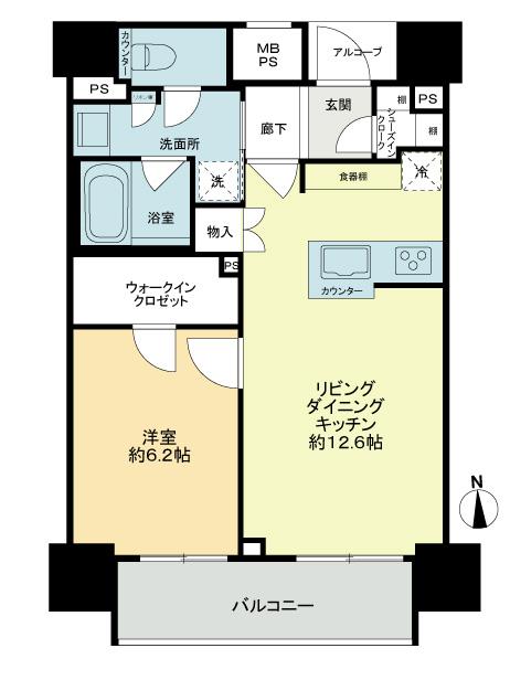 Floor plan. 1LDK, Price 44,800,000 yen, Occupied area 47.35 sq m , Balcony area 5.89 sq m