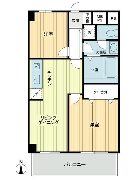 Floor plan. 2LDK, Price 23,900,000 yen, Occupied area 43.33 sq m , Balcony area 5.84 sq m