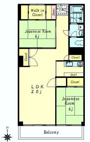 Floor plan. 2LDK, Price 32,500,000 yen, Occupied area 69.36 sq m , Balcony area 9.63 sq m