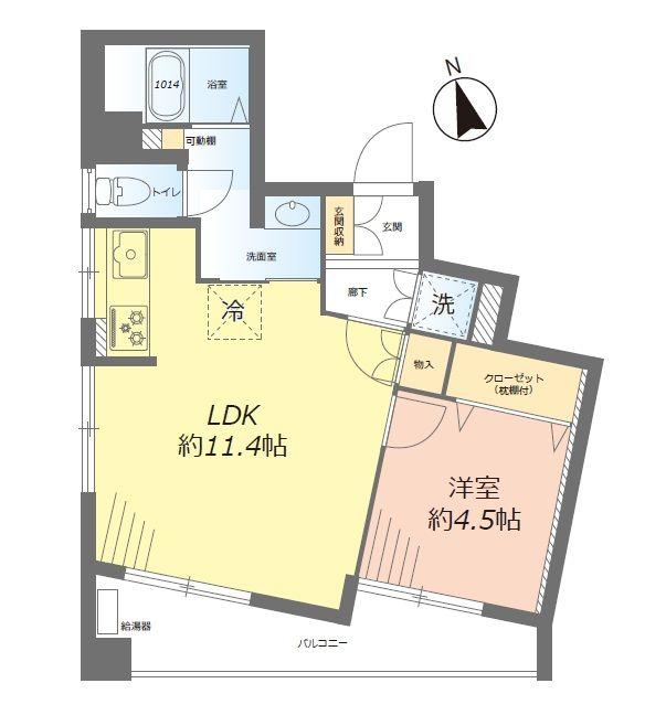 Floor plan. 1LDK, Price 16,990,000 yen, Footprint 39.8 sq m , Balcony area 7.7 sq m of Mato