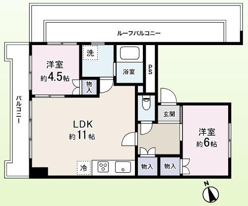 Floor plan. 2LDK, Price 26,800,000 yen, Occupied area 50.75 sq m , Balcony area 6.55 sq m