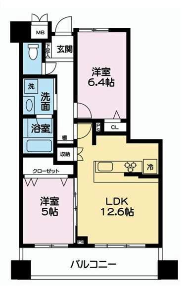 Floor plan. 2LDK, Price 46,800,000 yen, Occupied area 56.38 sq m , Balcony area 9.75 sq m