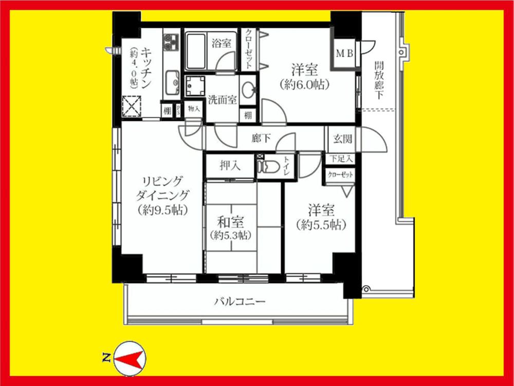 Floor plan. 3LDK, Price 38,800,000 yen, Occupied area 66.72 sq m , Balcony area 11.1 sq m