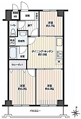 Floor plan. 3DK, Price 23.8 million yen, Occupied area 50.22 sq m , Balcony area 5.85 sq m