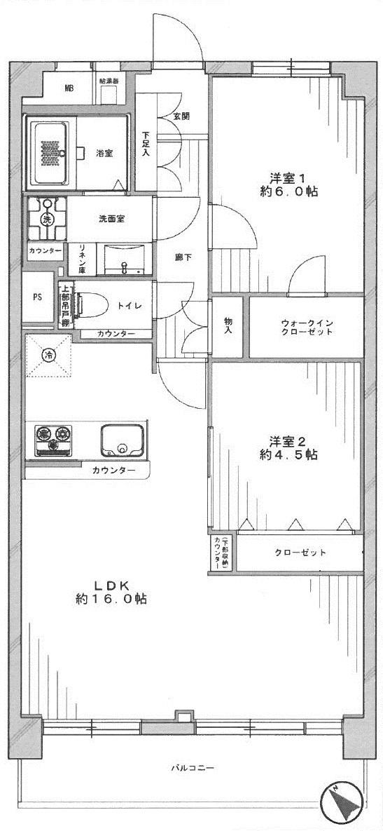 Floor plan. 2LDK, Price 33,800,000 yen, Occupied area 59.41 sq m , Balcony area 7.2 sq m