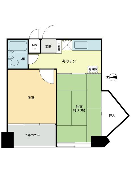 Floor plan. 2K, Price 13.8 million yen, Occupied area 30.21 sq m , Balcony area 3.36 sq m footprint 30.21 sq m