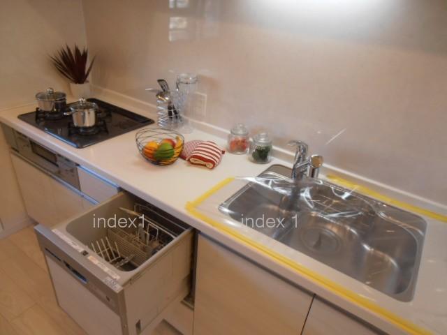 Kitchen. System kitchen with a dishwasher and water purifier visceral shower faucet