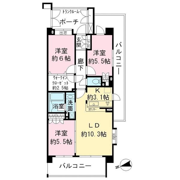 Floor plan. 3LDK, Price 67,800,000 yen, Occupied area 70.22 sq m , Balcony area 24.7 sq m