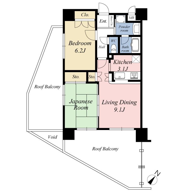 Floor plan. 2LDK, Price 39,800,000 yen, Occupied area 56.66 sq m , Balcony area 39.91 sq m