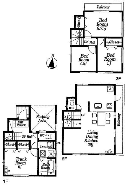 Floor plan. (1 Building), Price 69,800,000 yen, 4LDK, Land area 75.02 sq m , Building area 103.87 sq m
