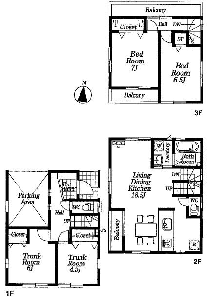 Floor plan. (3 Building), Price 69,800,000 yen, 4LDK, Land area 75.03 sq m , Building area 108.13 sq m