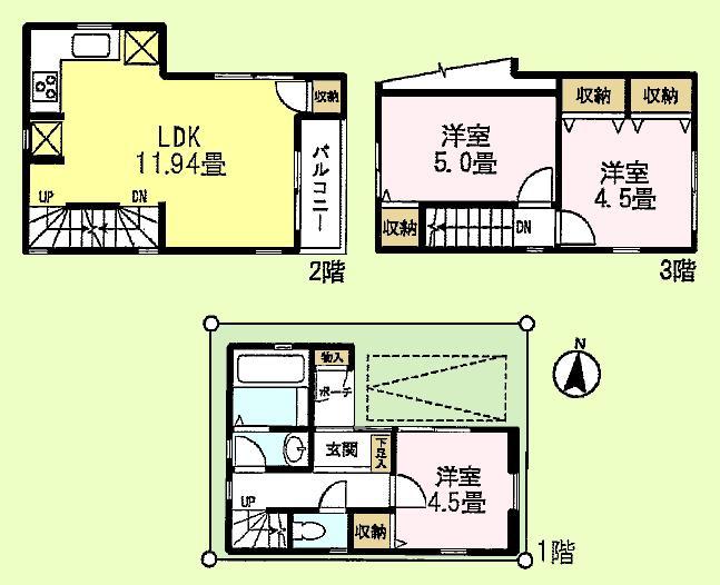 Floor plan. (B Building), Price 34,800,000 yen, 3LDK, Land area 42.22 sq m , Building area 65.18 sq m