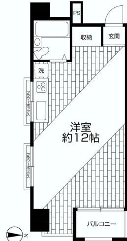 Floor plan. 1K, Price 13.5 million yen, Occupied area 27.35 sq m , Balcony area 2.15 sq m