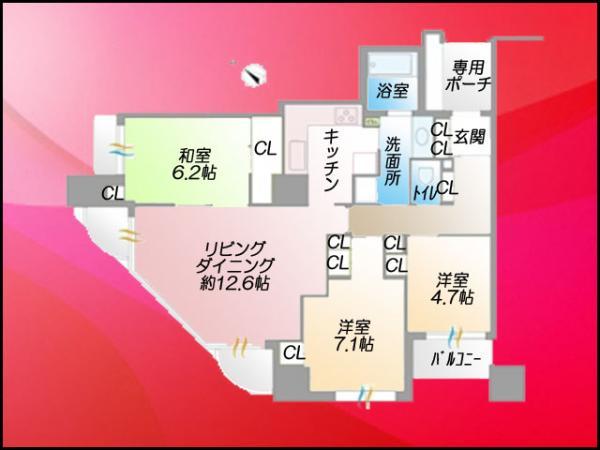 Floor plan. 3LDK, Price 59,800,000 yen, Occupied area 80.48 sq m , Balcony area 3.25 sq m
