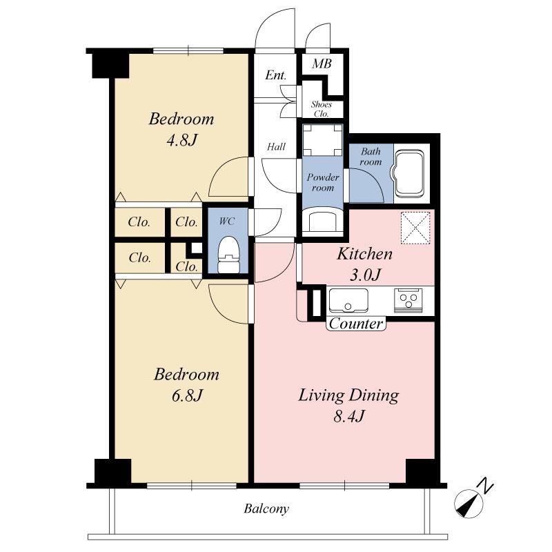 Floor plan. 2LDK, Price 25,500,000 yen, Occupied area 51.51 sq m , Balcony area 6.15 sq m