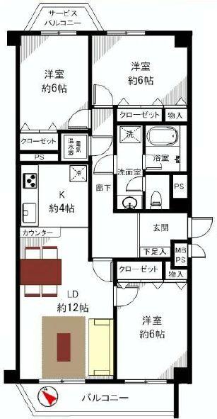 Floor plan. 3LDK, Price 38,800,000 yen, Occupied area 79.38 sq m , Balcony area 8.71 sq m all room 6 quires more