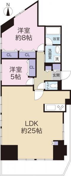 Floor plan. 2LDK, Price 59,800,000 yen, Occupied area 90.68 sq m , Balcony area 16.35 sq m